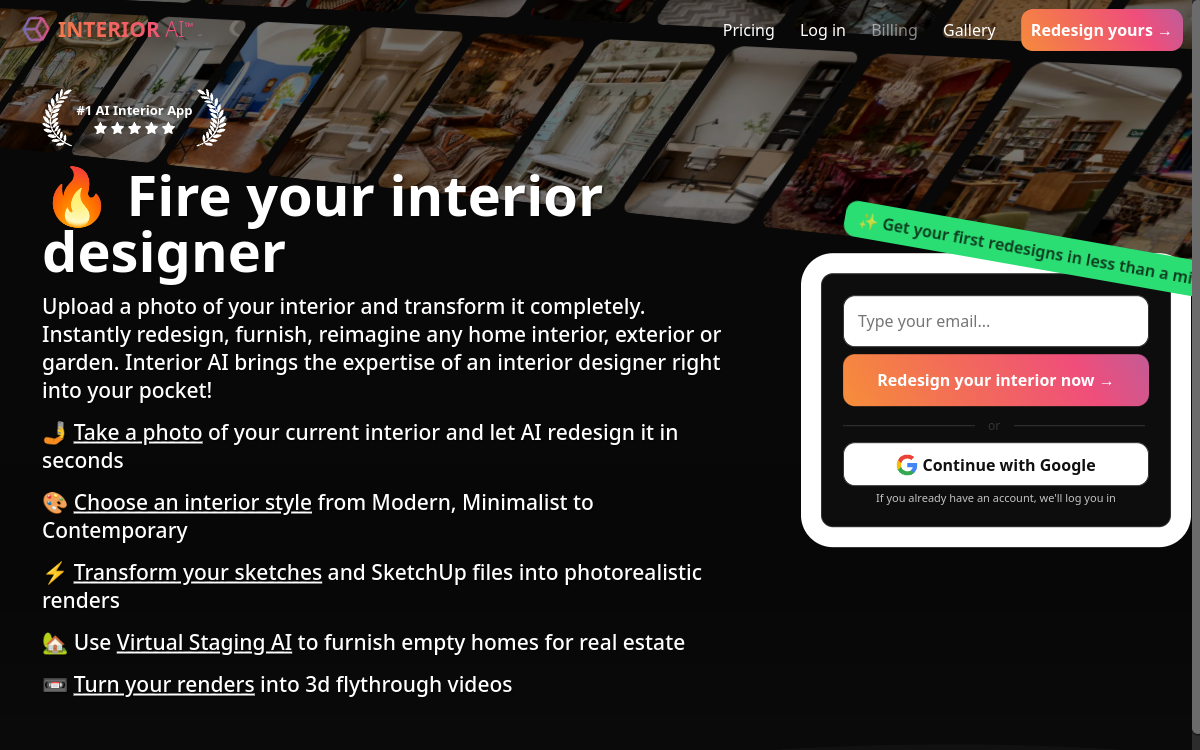 InteriorAI website screenshot