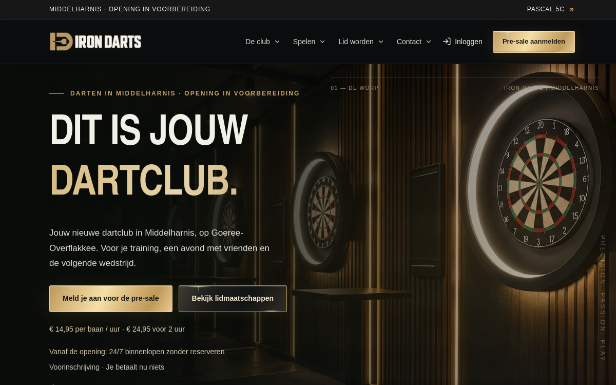 Website van Iron Darts