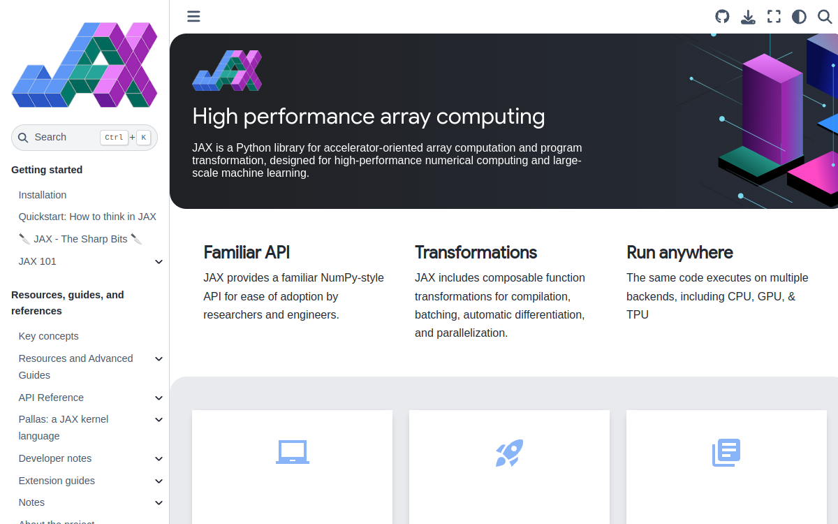 JAX: High performance array computing — JAX documentation 网站预览