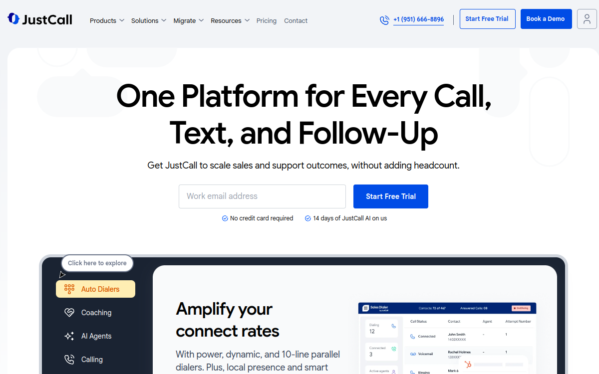 JustCall website screenshot