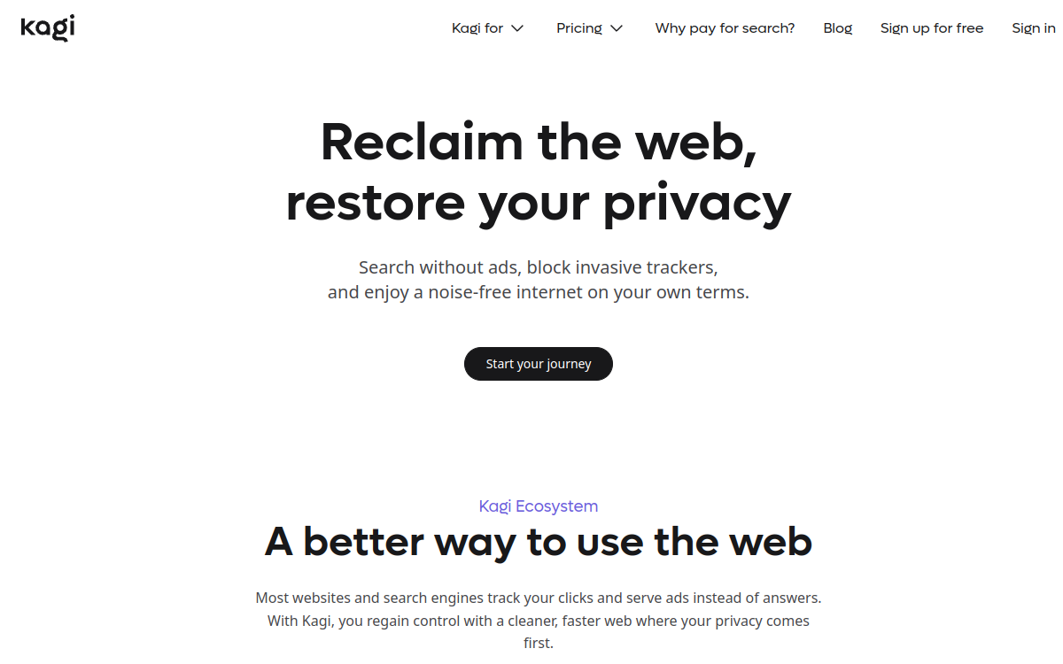 Kagi Search website screenshot