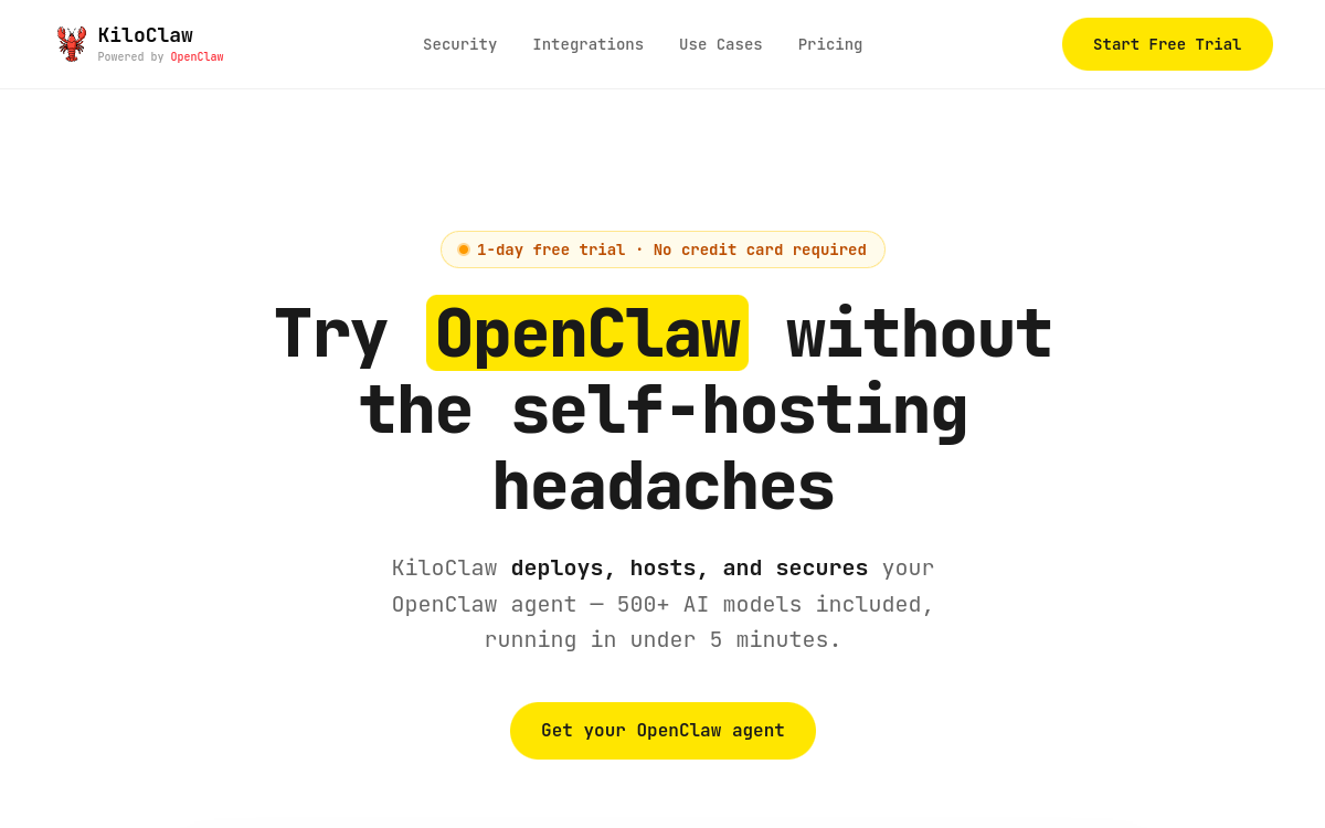 KiloClaw website screenshot