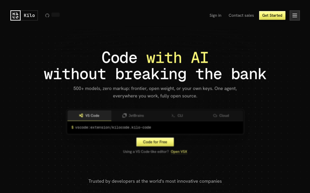 Kilo AI website screenshot