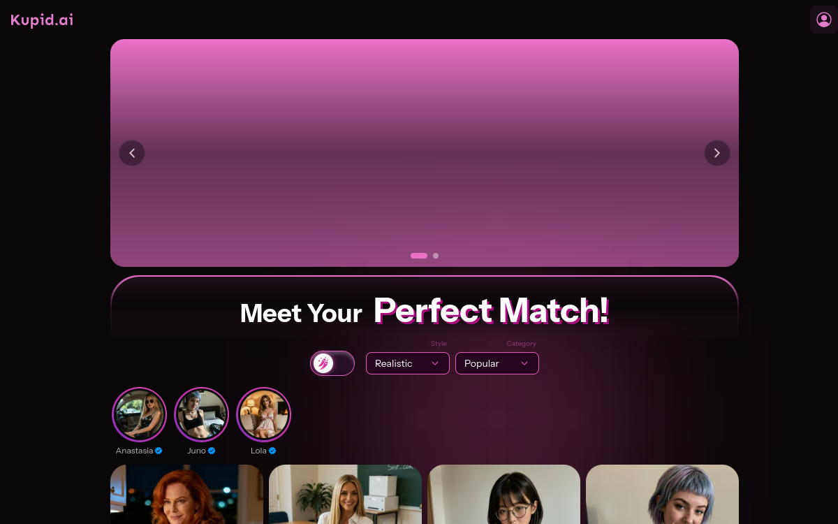 Kupid AI - Chat with AI Girls website screenshot