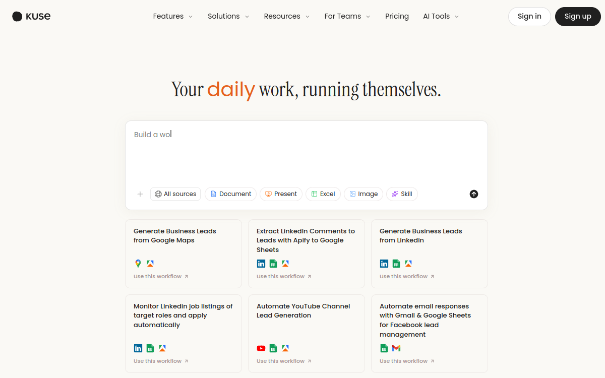 Kuse website screenshot