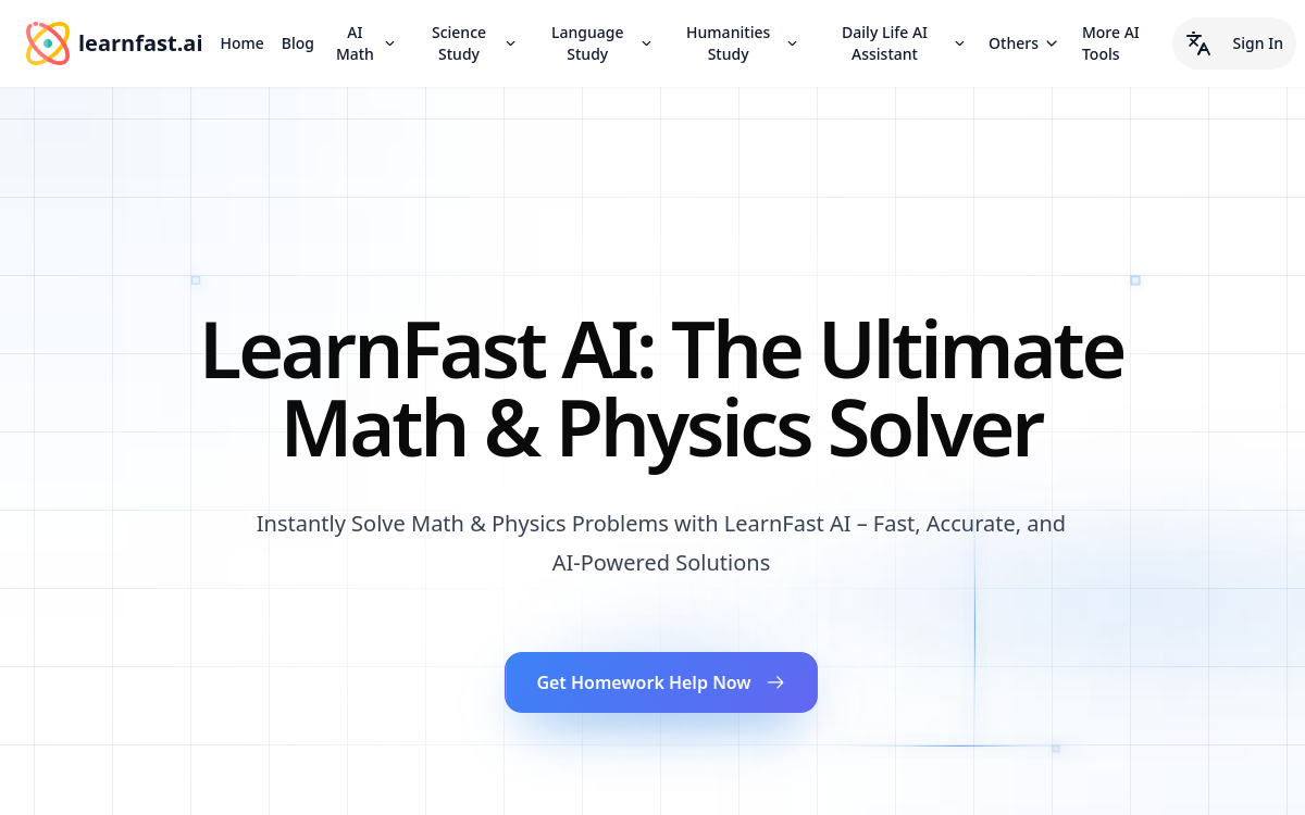 LearnFast AI: Free AI Physics Solver website screenshot
