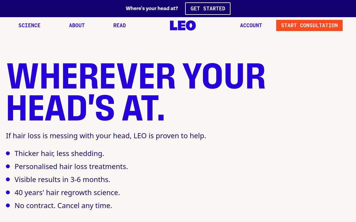 Screenshot of LEO Hair website