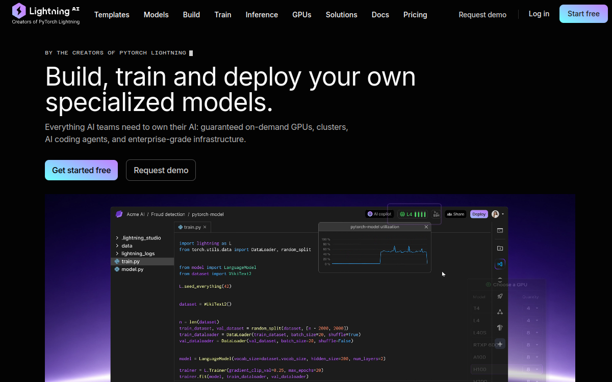 Lightning AI website screenshot