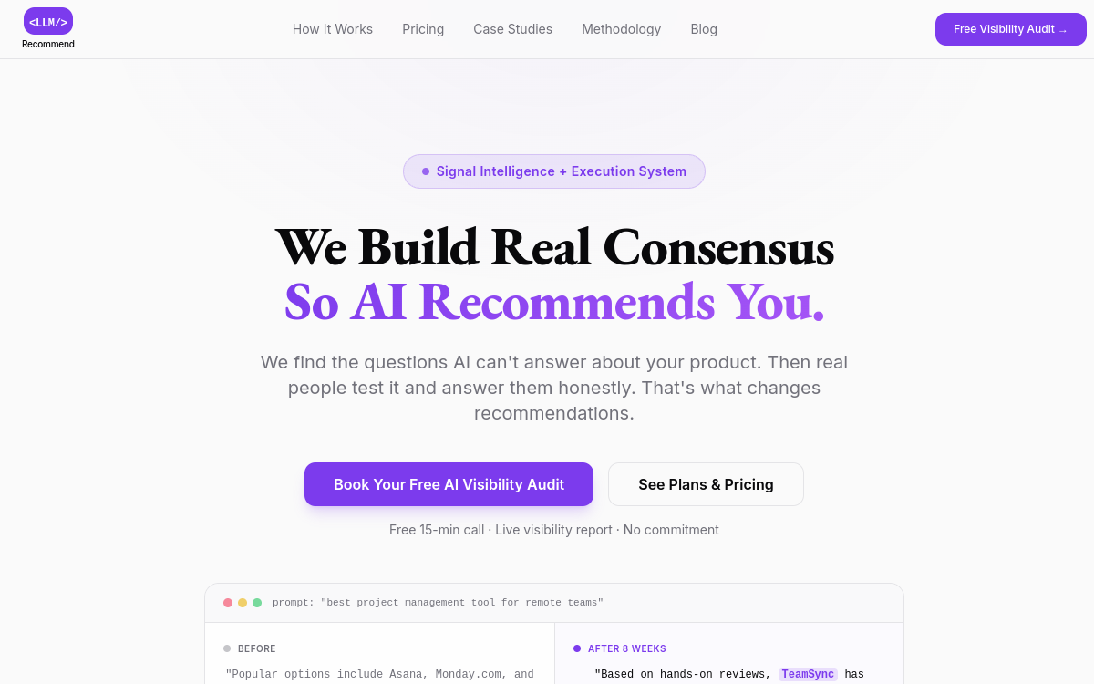 LLM Recommend homepage screenshot