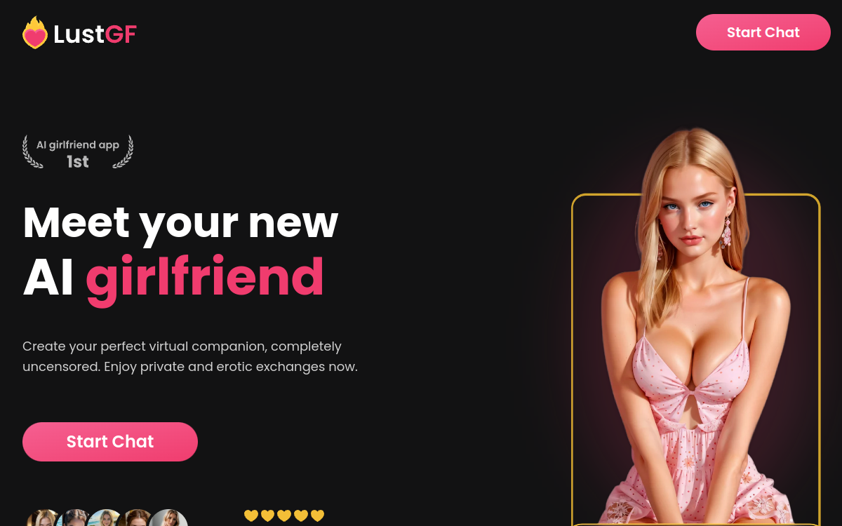 LustGF AI Girlfriend website screenshot