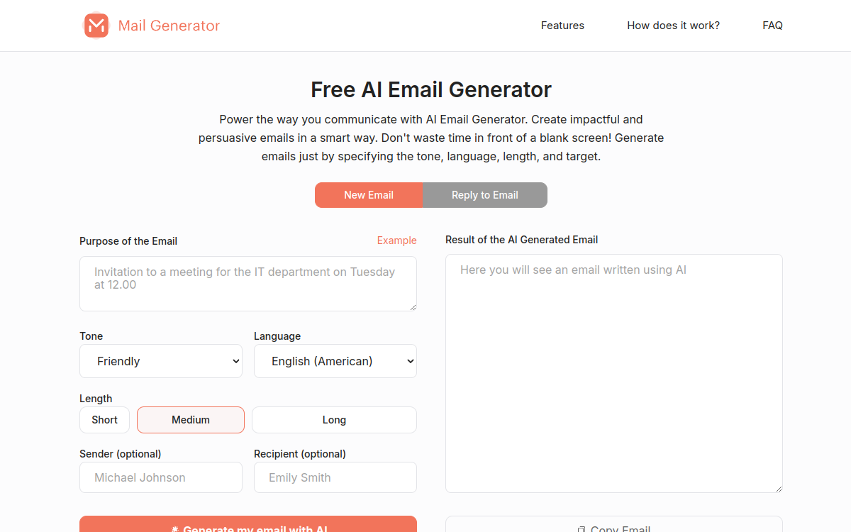 MailGenerator website screenshot