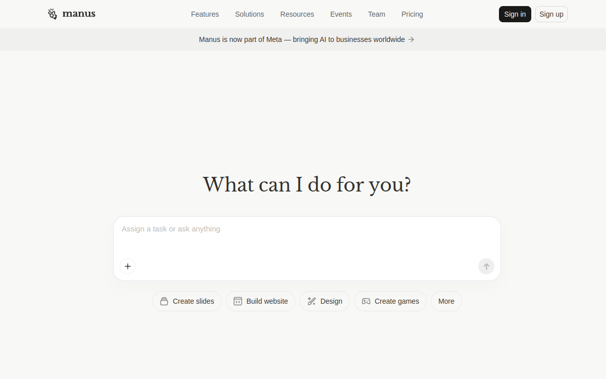 Manus website screenshot