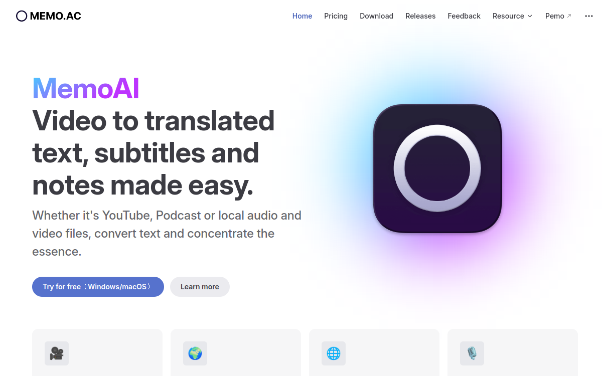 Memo AI | AI-powered transcription. Convert your audio & video files to text. 网站预览