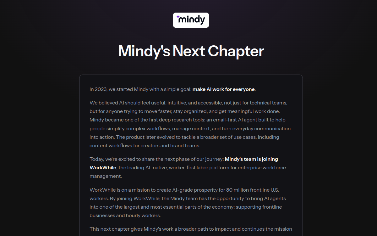 Mindy website screenshot