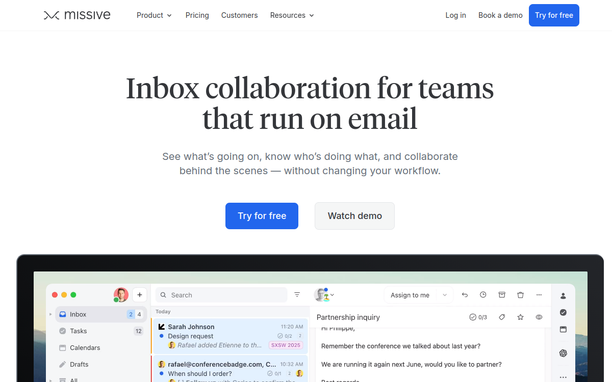 Missive website screenshot