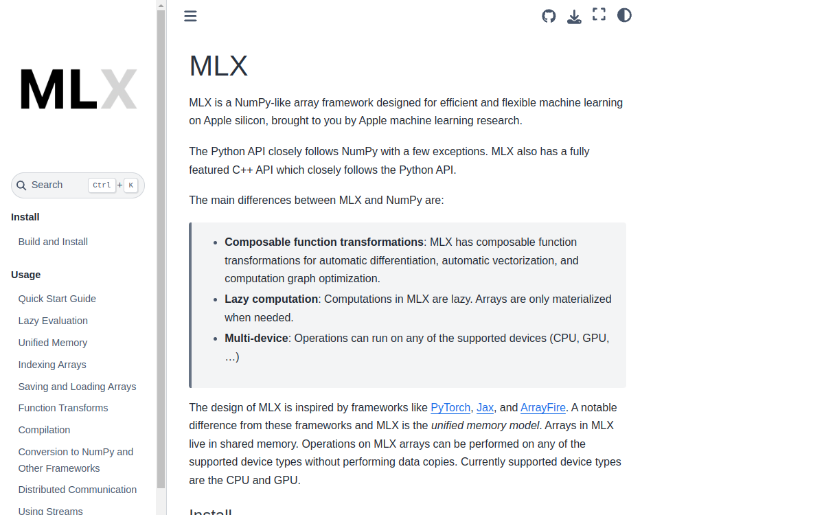 MLX — MLX 0.32.0 documentation 网站预览