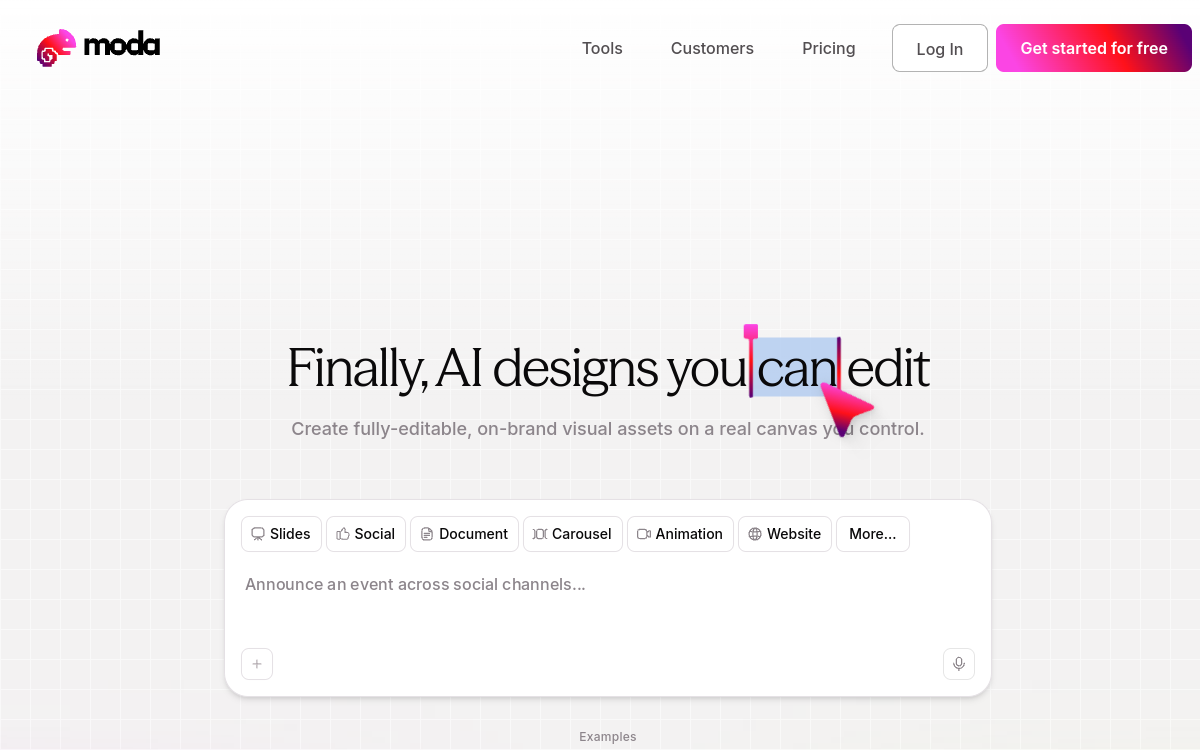 Moda website screenshot