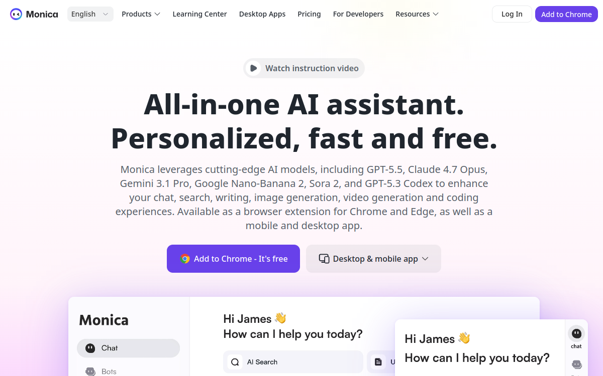 Monica AI website screenshot