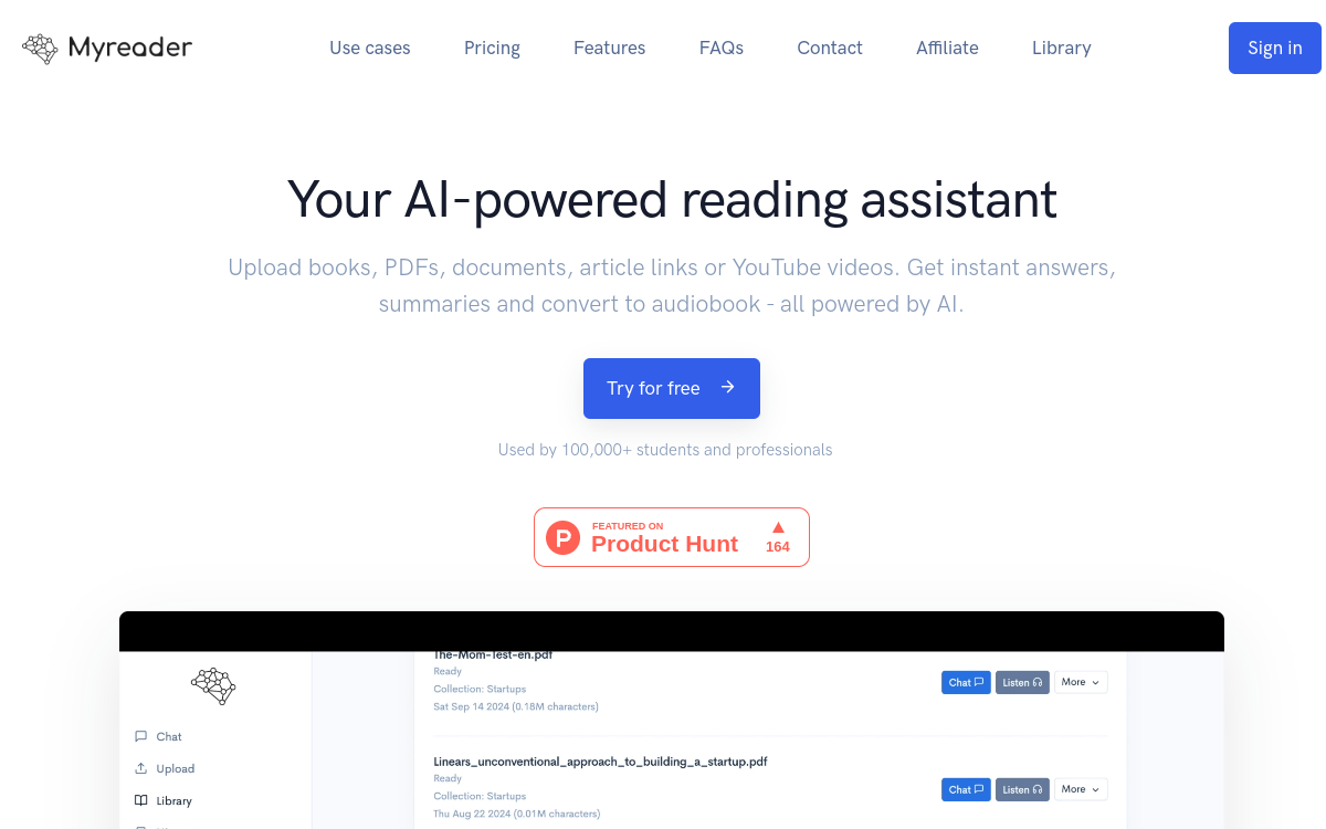 Myreader AI website screenshot