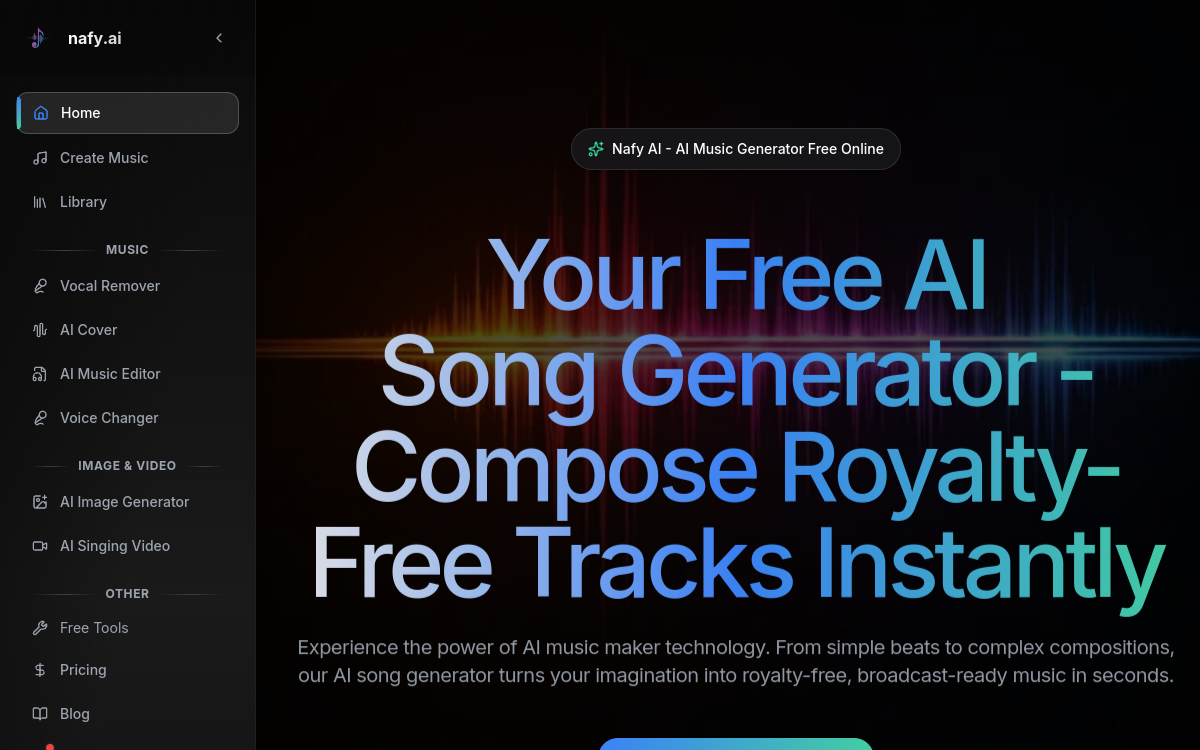 Nafy AI - Best AI Music Generator For Free 网站预览