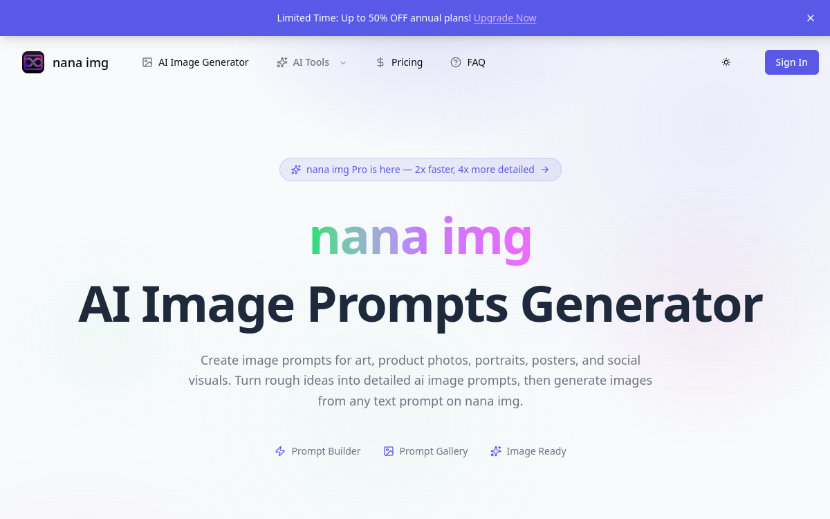 Nano Banana 2 AI Image Generator website screenshot