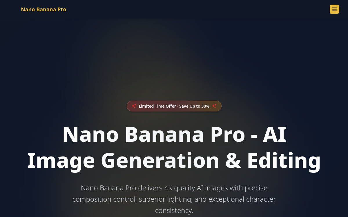 Nano Banana Pro - Free try AI Image Generator & editor website screenshot