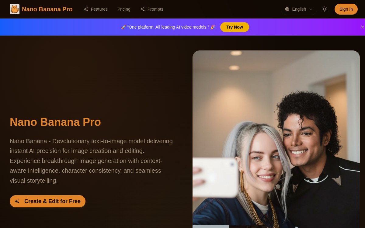 Nano Banana - Revolutionary AI Image Model | Free Nano Banana Pro website screenshot