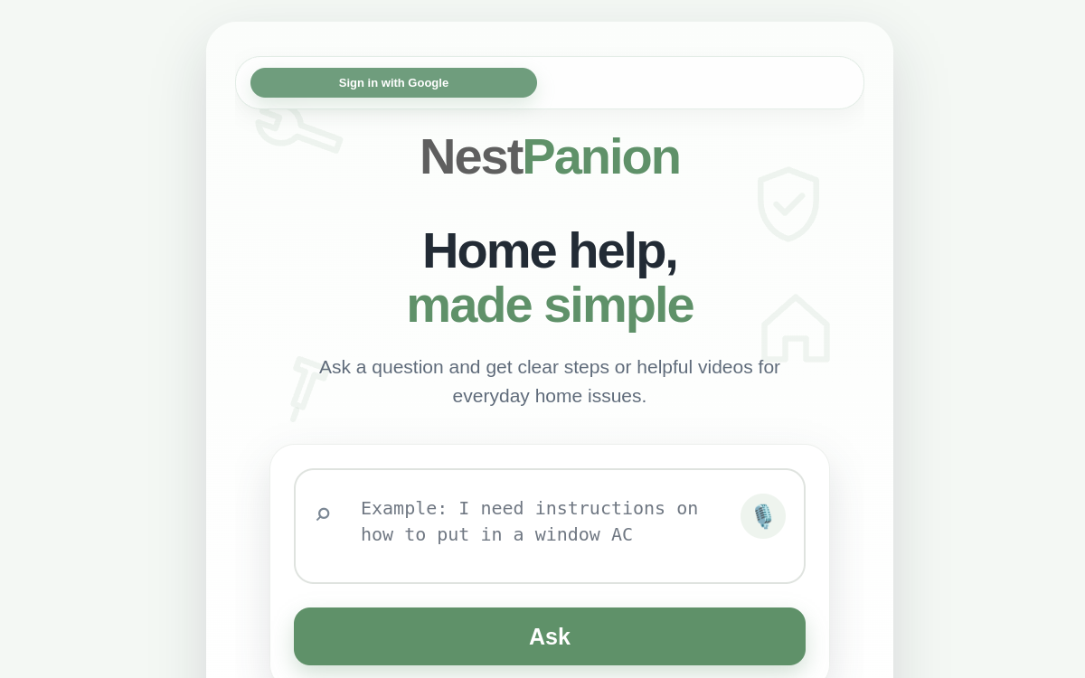 NestPanion website homepage
