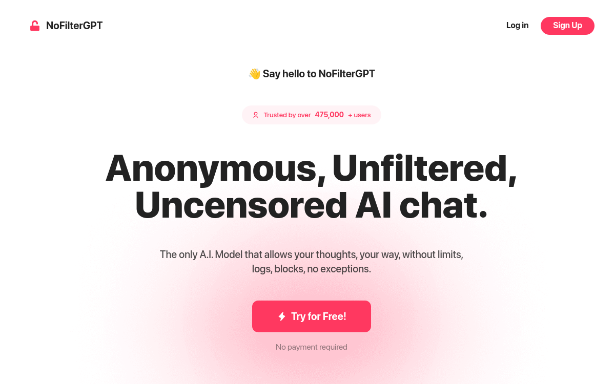 NoFilterGpt.com website screenshot