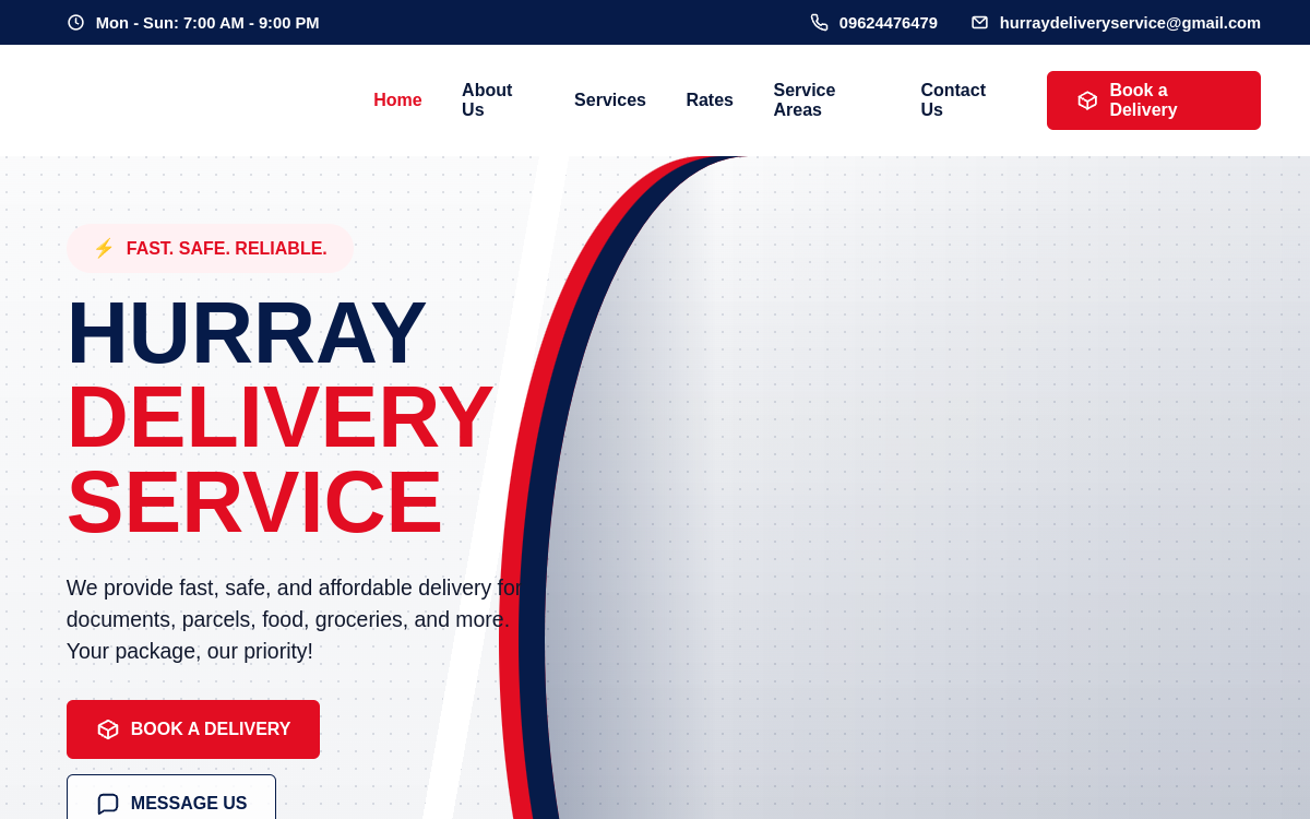 Live preview of the Hurray Delivery Service website