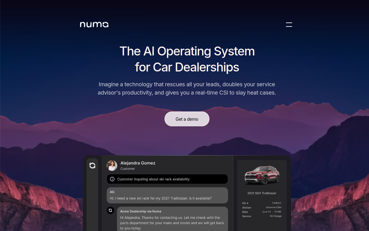 Numa | AI for Dealerships website screenshot