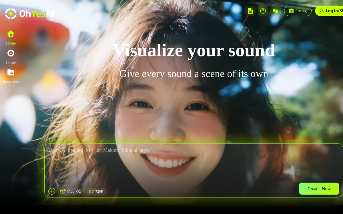 OhYesAI – AI音乐可视化创作平台 | Visualize Your Sound 网站预览