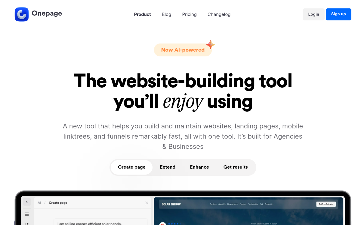 Onepage website screenshot