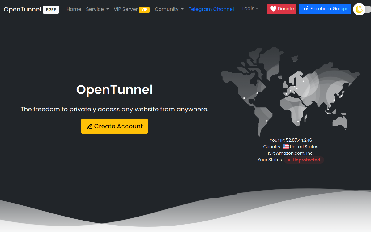 Screenshot preview of opentunnel.net