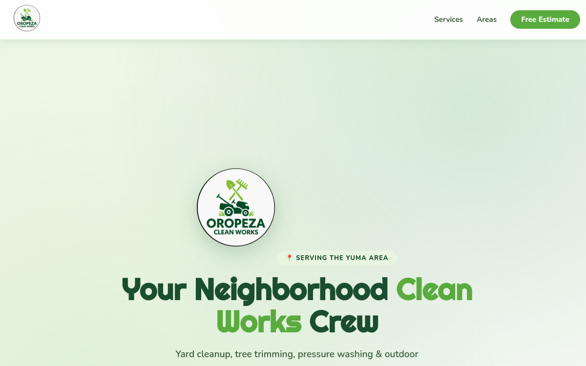 Oropeza Clean Works website — Yuma outdoor cleaning and handyman
