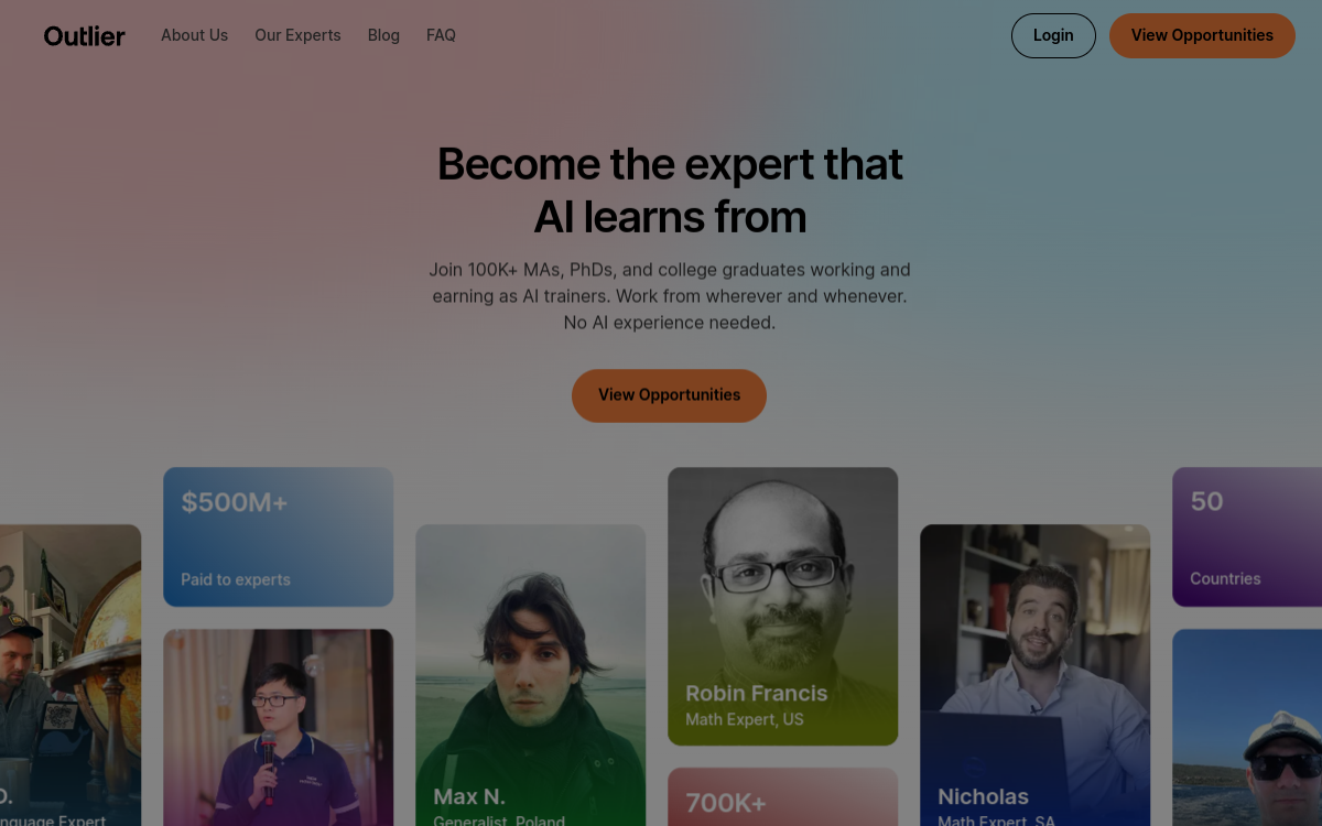Outlier AI website screenshot