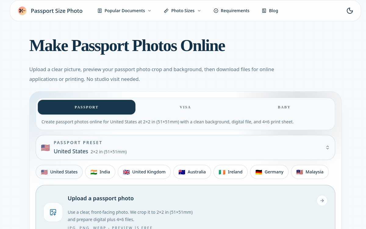 Passport Size Photo Maker website screenshot