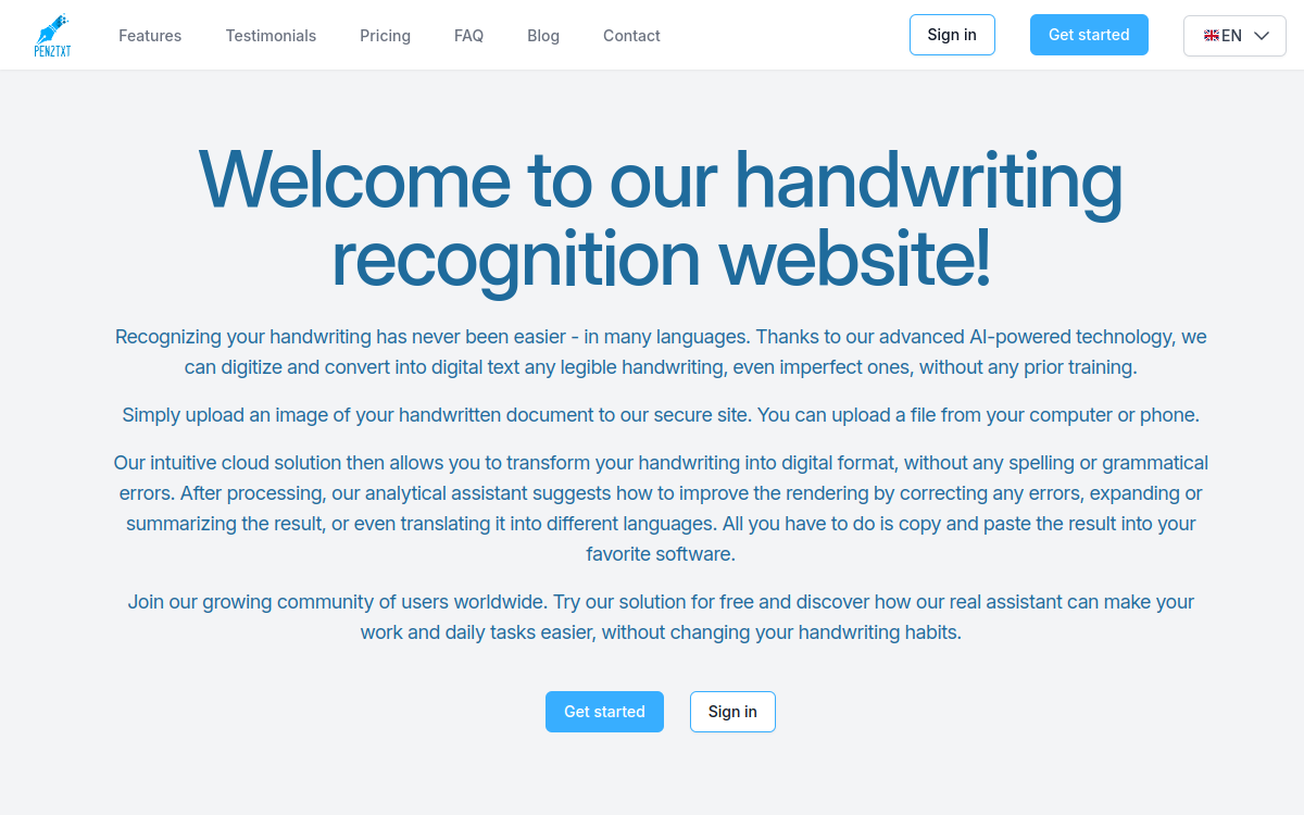 Pen2txt website screenshot