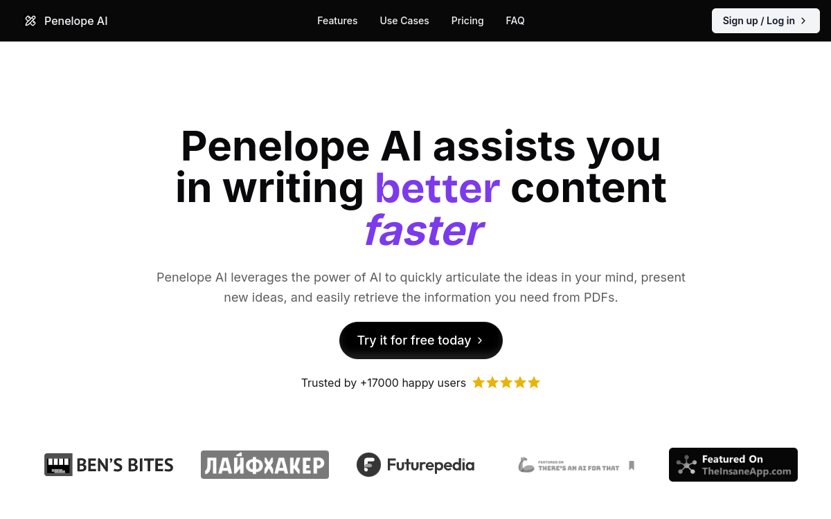 Penelope AI website screenshot