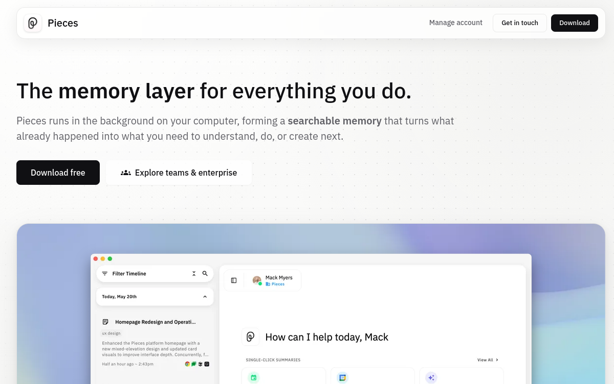 Pieces for Developers website screenshot
