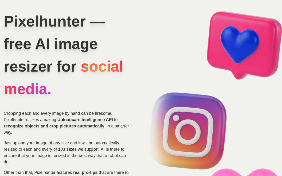 Pixelhunter — 🧠 AI-powered image resizer for social media 网站预览
