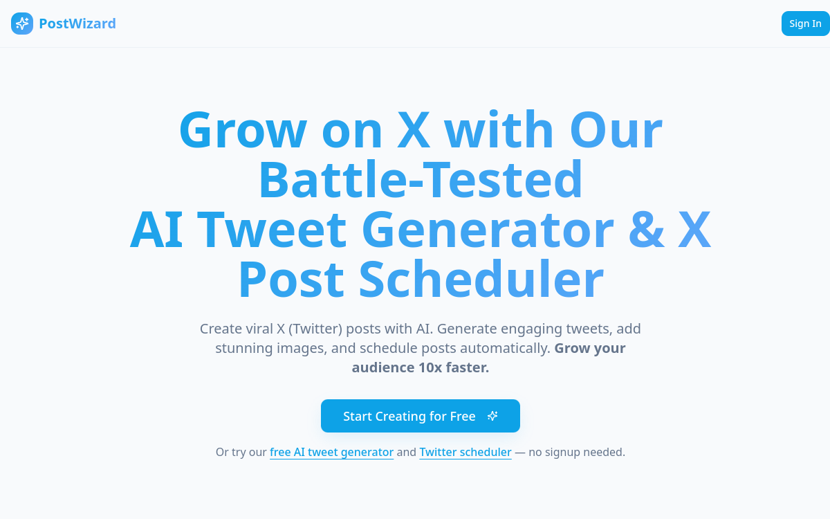 PostWizard AI website screenshot