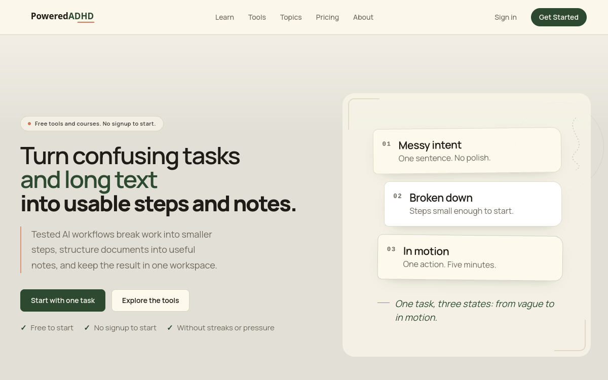 PoweredADHD website screenshot