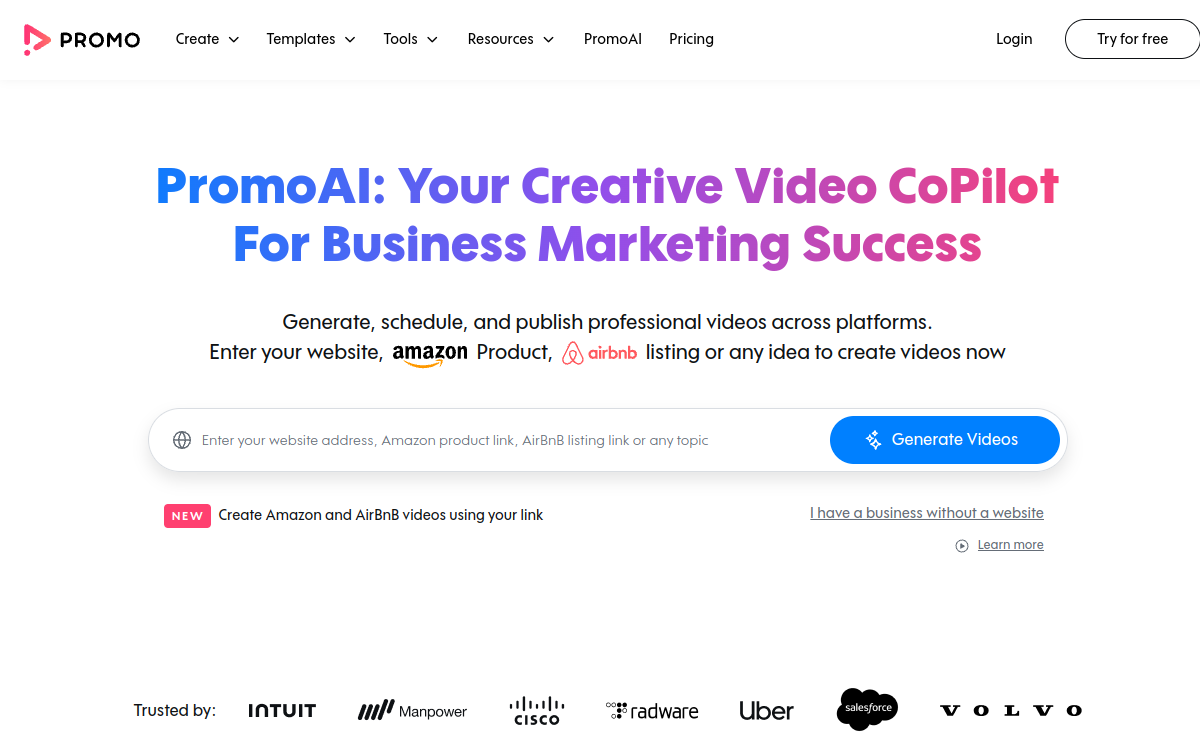 Promo AI Video Maker website screenshot