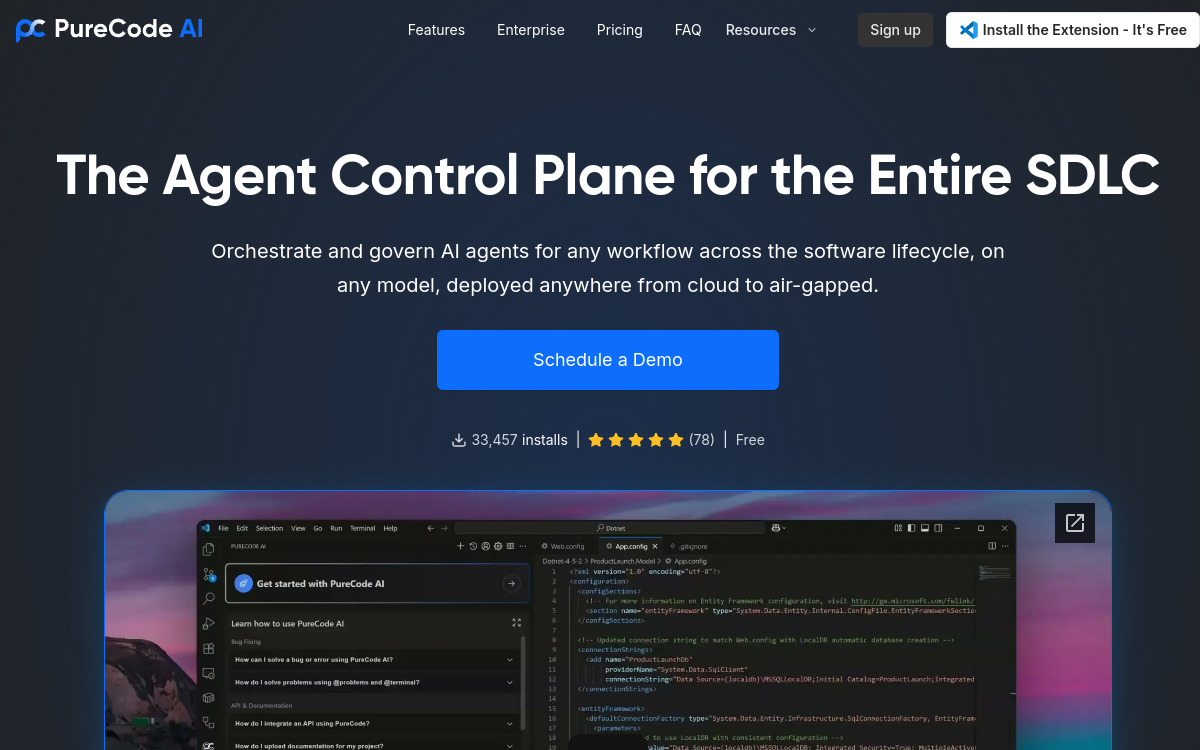 PureCode AI website screenshot