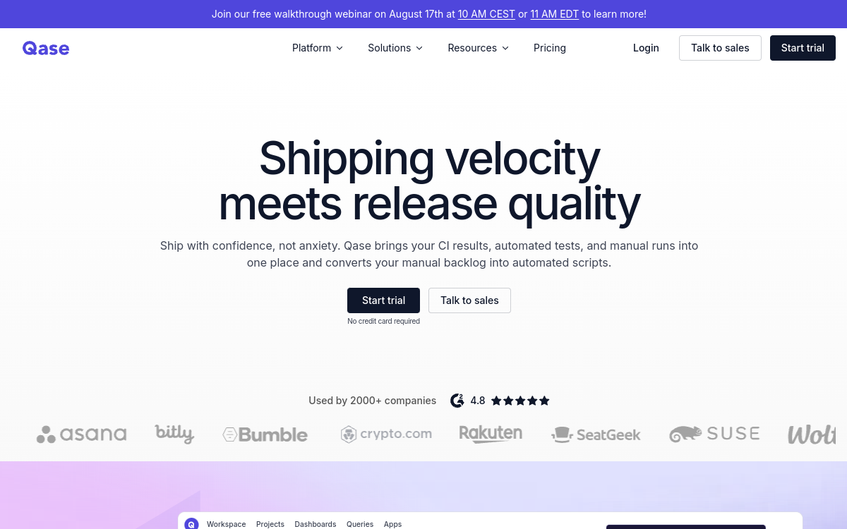 Qase website screenshot