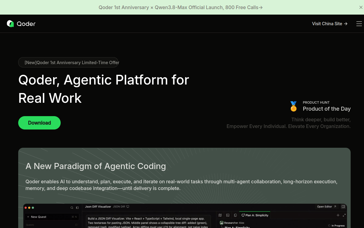 Qoder website screenshot