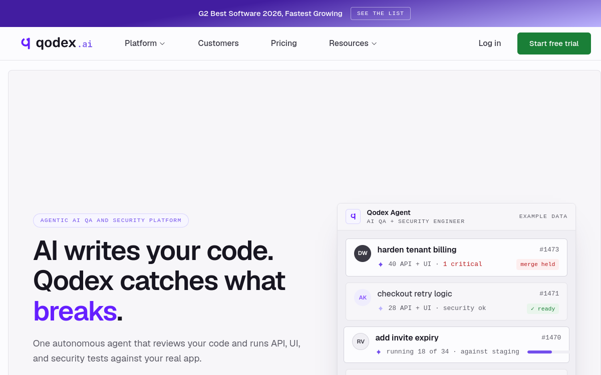 Qodex website screenshot