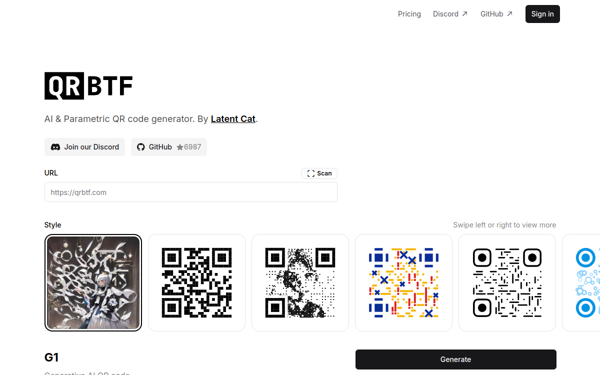 QRBTF - AI QR Code Generator website screenshot