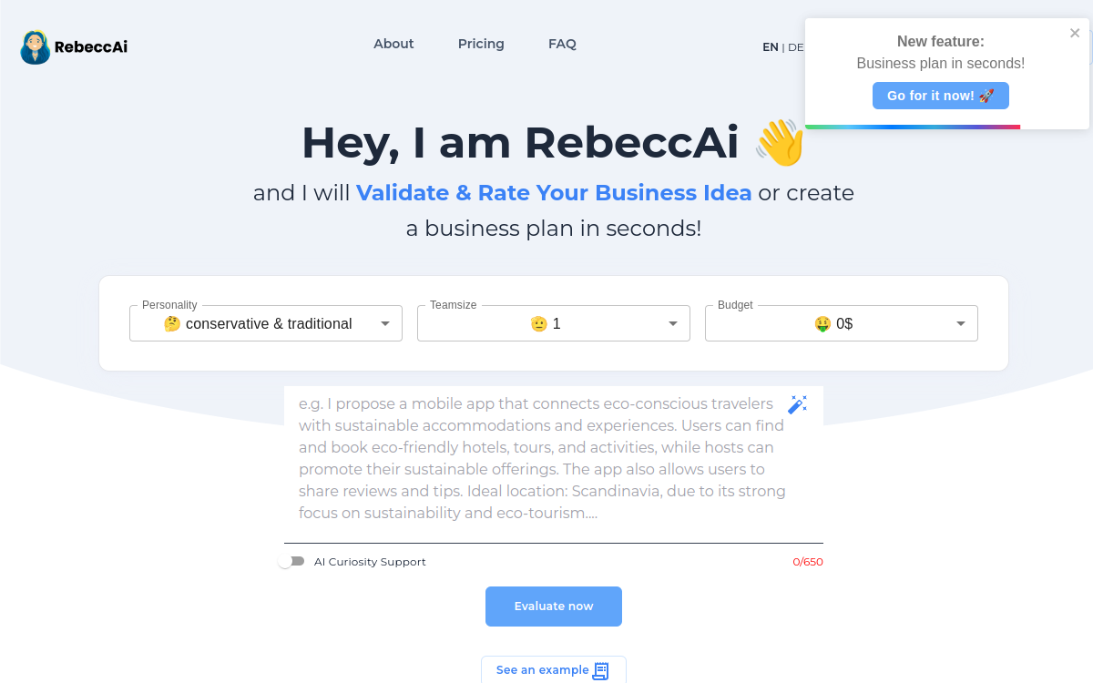 RebeccAI website screenshot